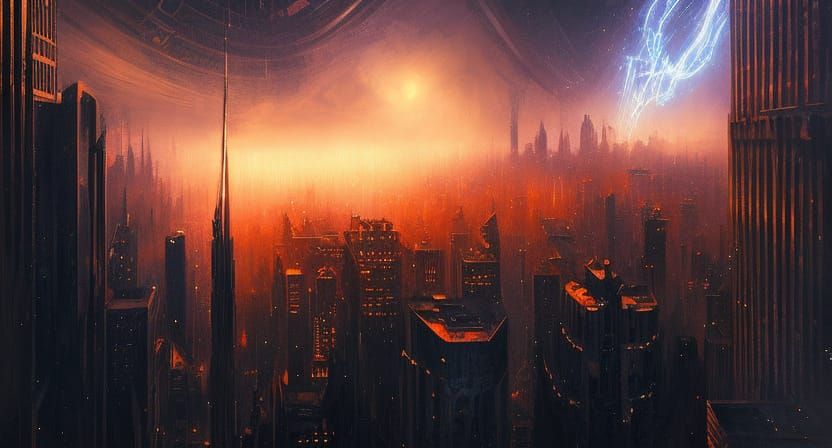 Gotham City Bat-Signal in Expressionist Style