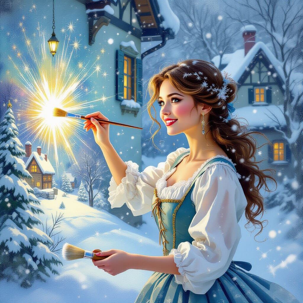 Artist Paints Magical Winter Landscape with Light Brush