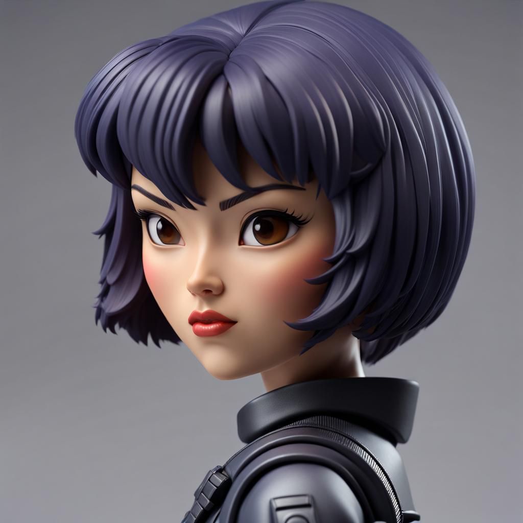 Hyperrealistic Motoko Kusanagi Bobblehead Toy in 3D