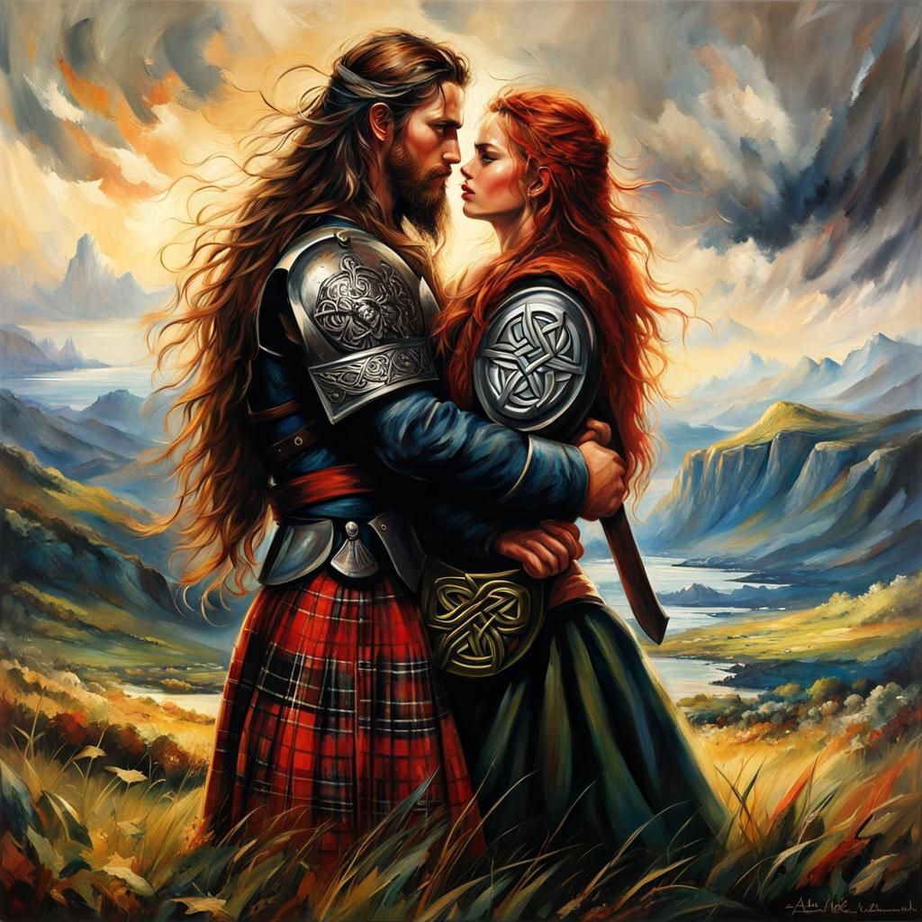 Scottish Warrior with Celtic Shield Oil Painting