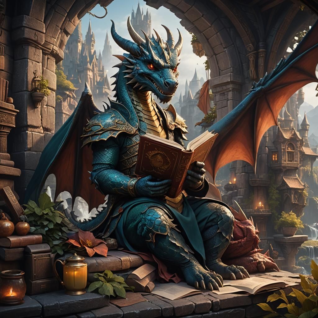 Dragon Reading: Detailed Fantasy Concept Art