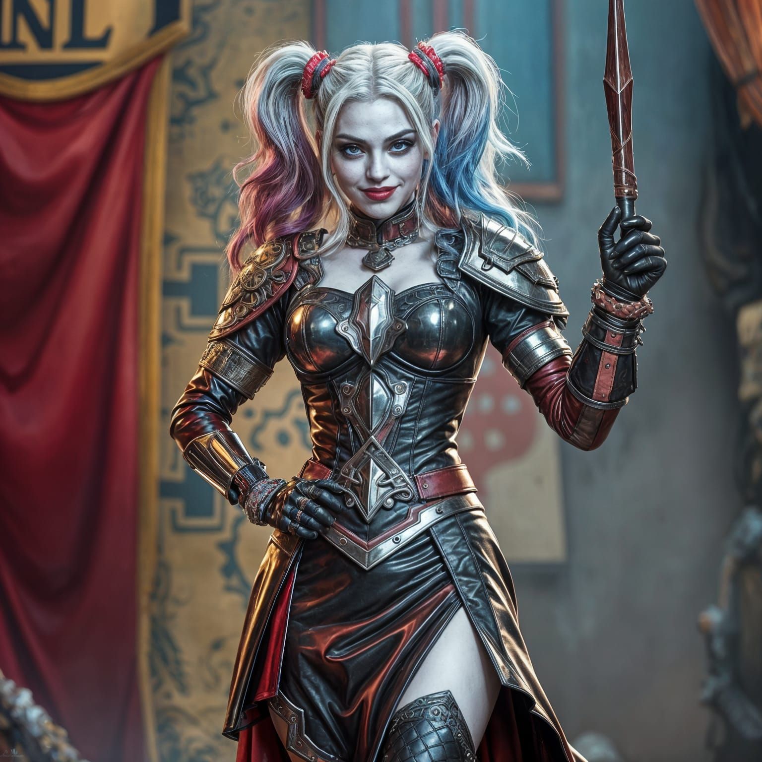 Hyperrealistic Harley Quinn, Warrior Princess in Armor
