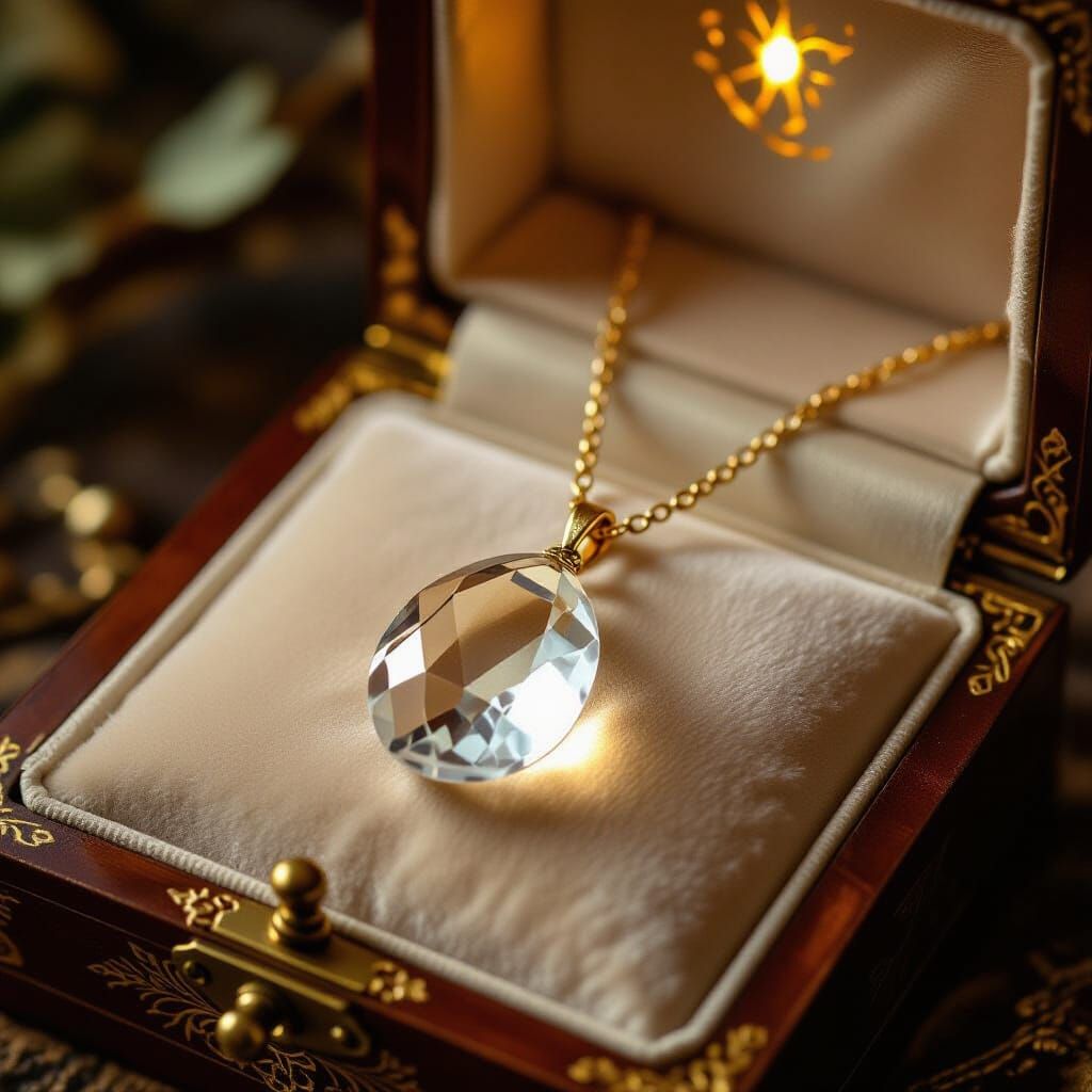 Ethereal Quartz Necklace in Antique Box, Pre-Raphaelite Styl...
