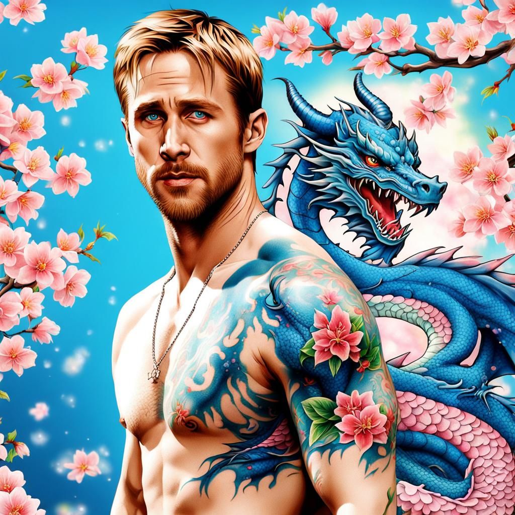 Blue Dragon Tattoo on Bare Shouldered Man