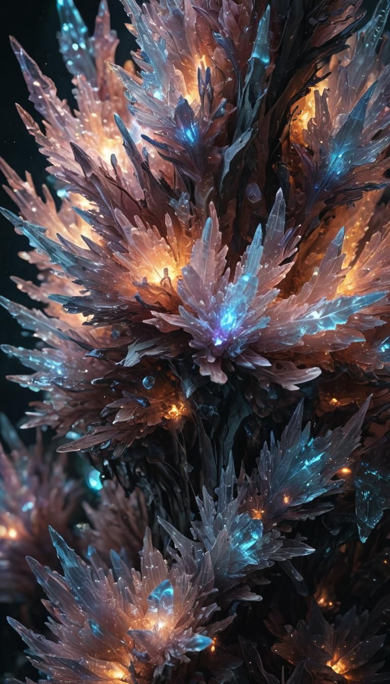 Glowing Crystal Formation in Darkness: Digital Art