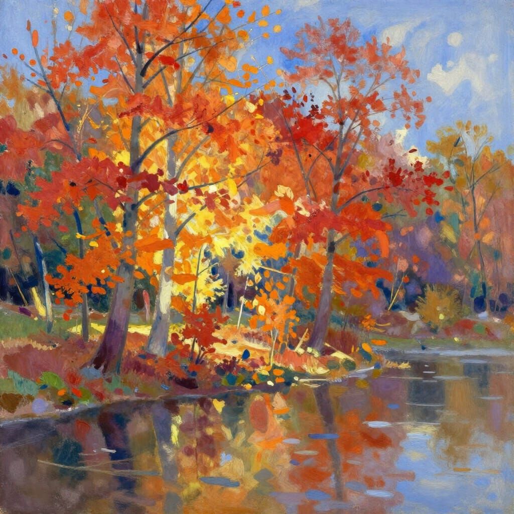Expressive Autumn Landscape Painting in Watercolor Style