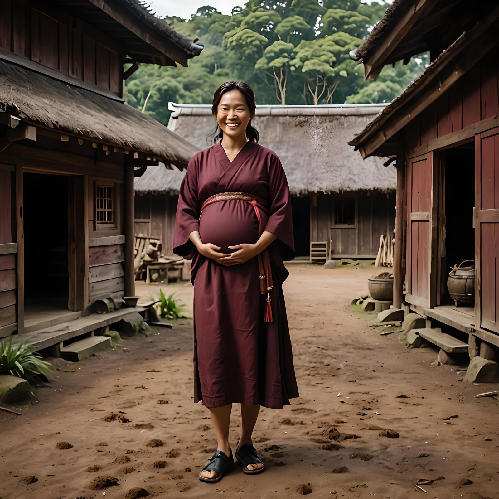 Pregnant Woman in Longhouse Interior
