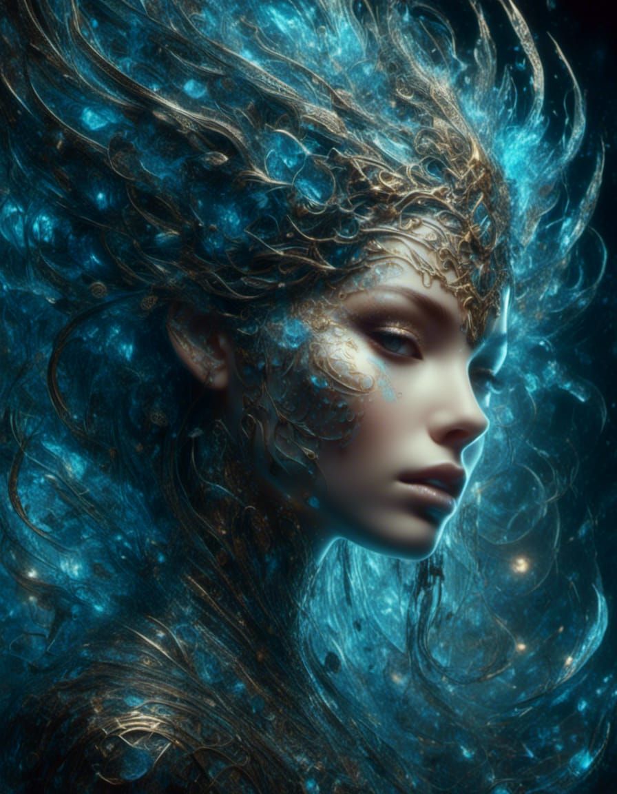 Ink Flow Woman with Magic Runes