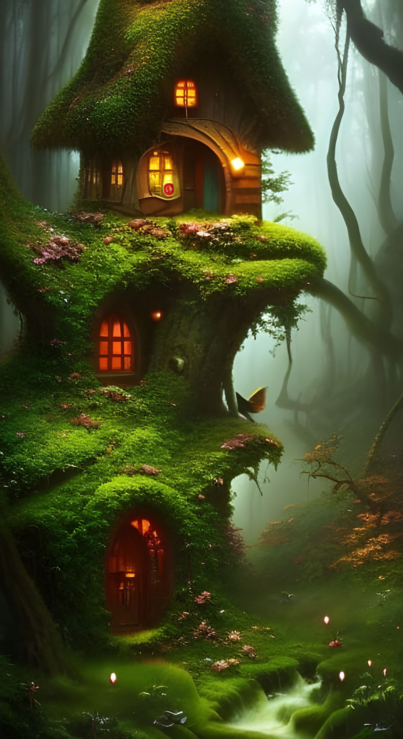 Enchanted forest`s magic tree trunk close up