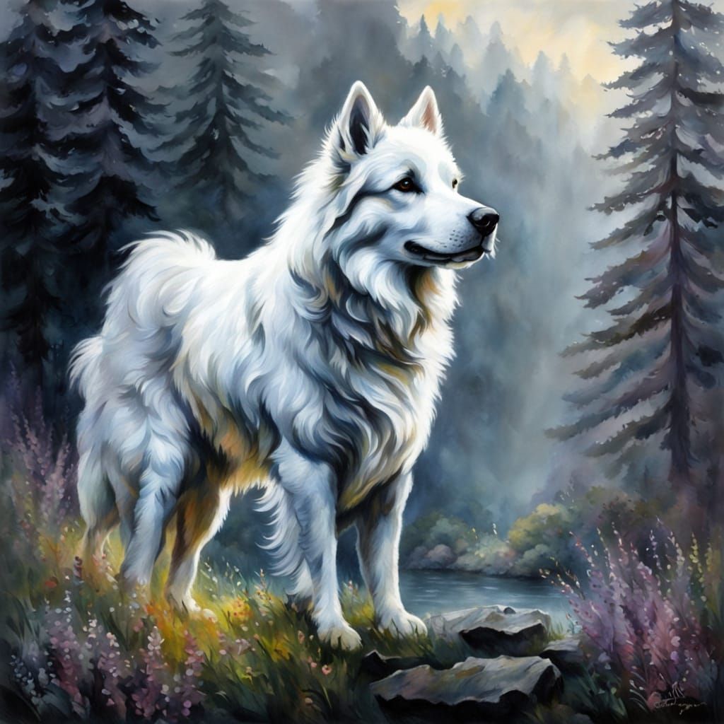 Ethereal Swiss Shepherd: Charcoal Drawing in Impressionist S...