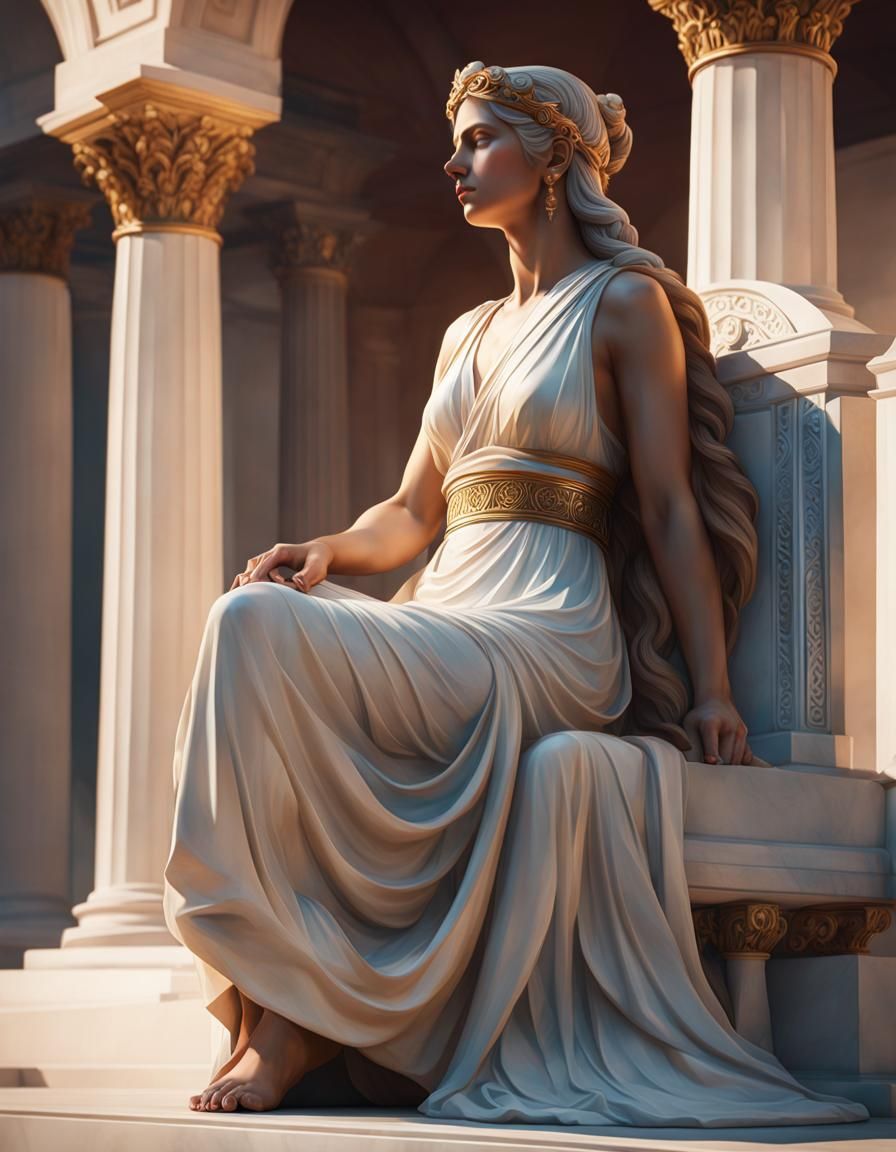 Sad Woman: Greek Marble Statue in Detailed Art Style