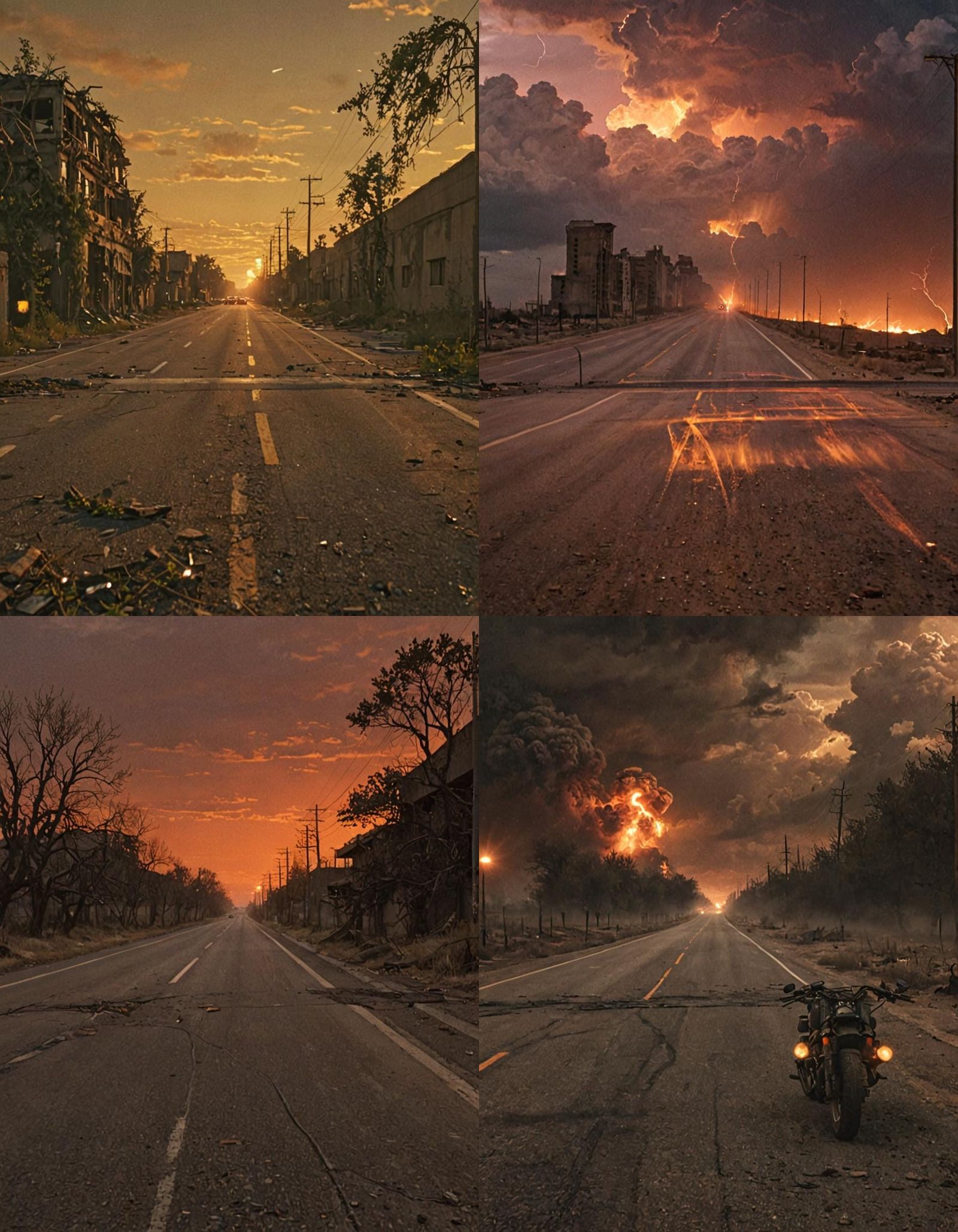 Scorched Highway Through a Desolate, Post-Apocalyptic Landsc...