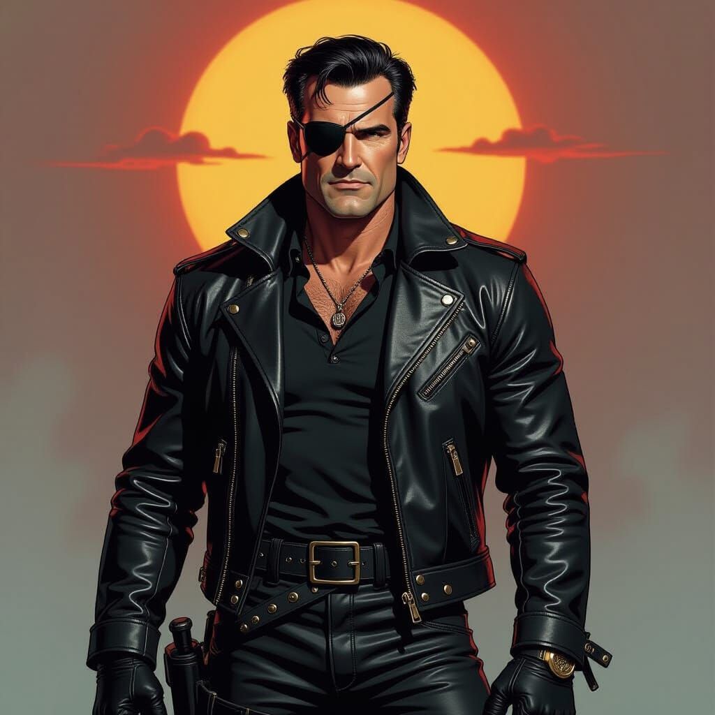 Bruce Campbell Heroic Pose in Dark Fantasy Style