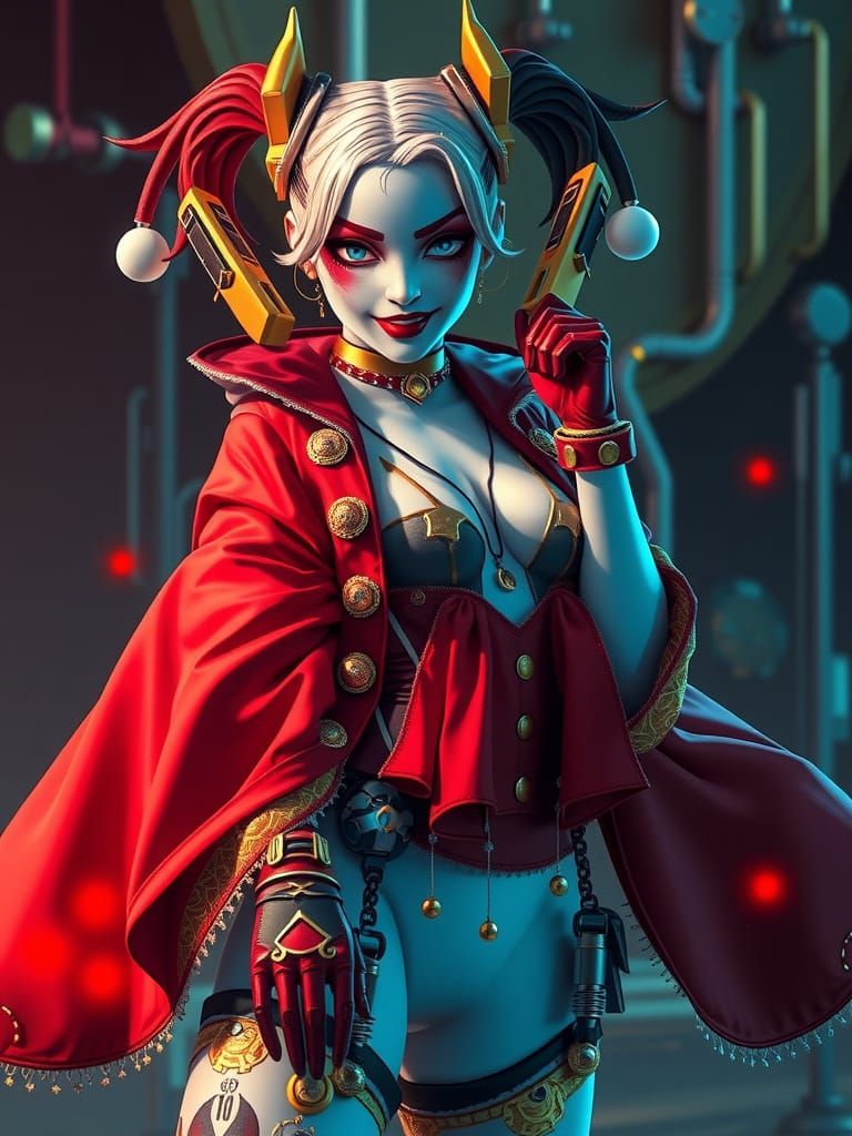 Cyber Harley Quinn in Japanese Animation Style