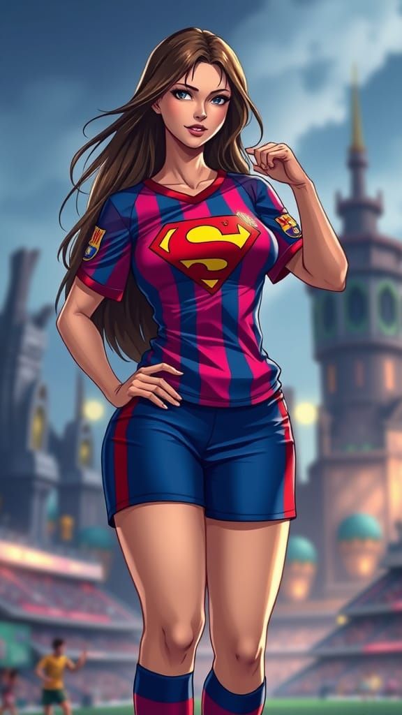 Heroic Female Soccer Star in Anime-Inspired Superman Jersey