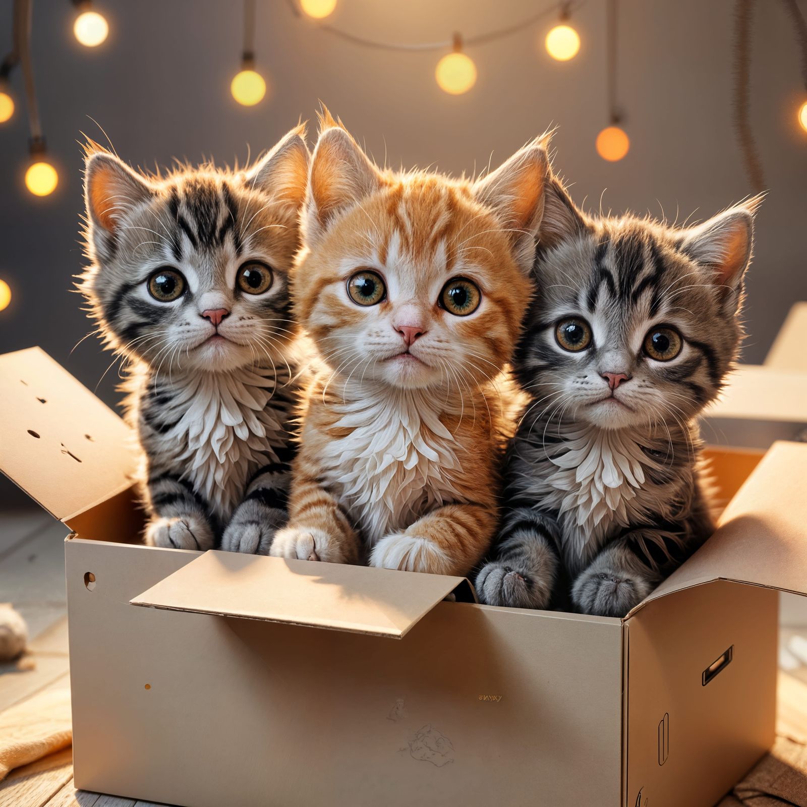 Five Cute Anime-Style Kittens in a Box