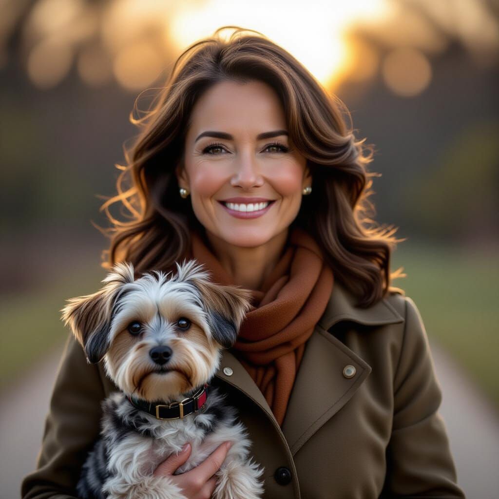 Woman and Dog Stroll in Cinematic Style