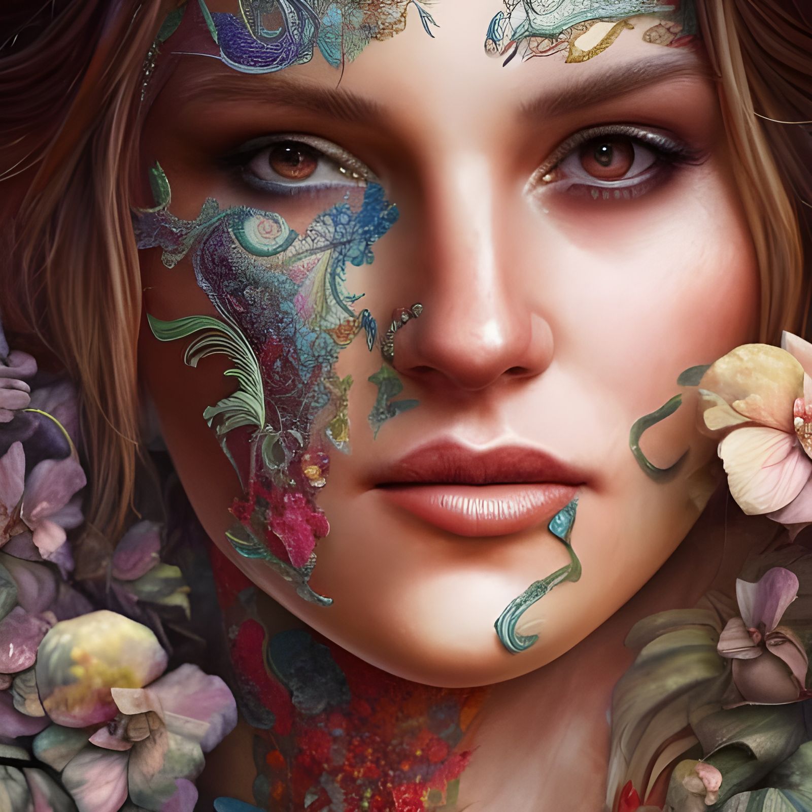 Beautiful Woman with Face Paint in Watercolor Style