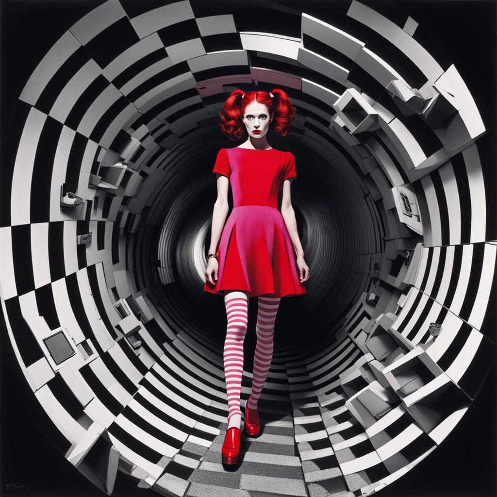 Red-Haired Woman and Robot in Polaroid Style