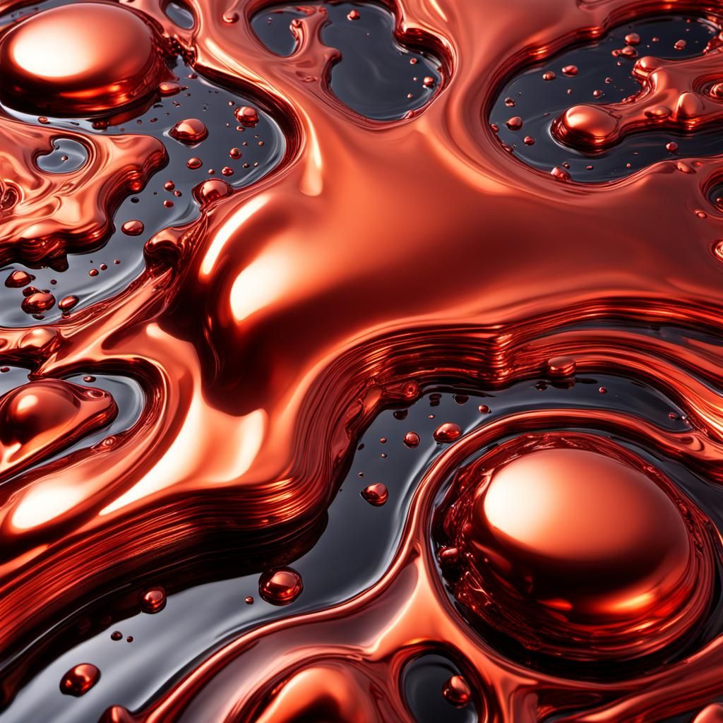 Metallic Liquid Collision: Hyperrealistic Copper and Red Spl...