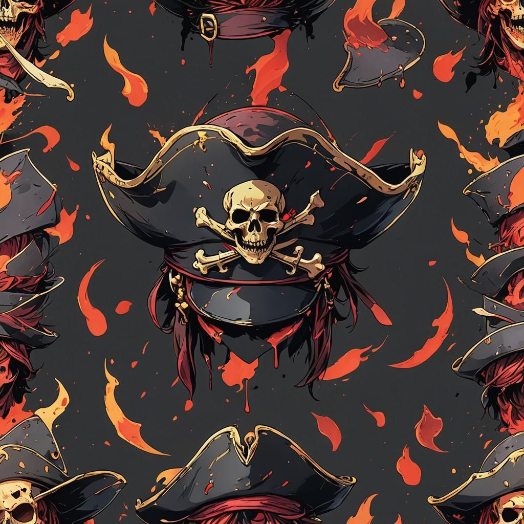 Fiery Anime Pirate Hat with Blood Stains