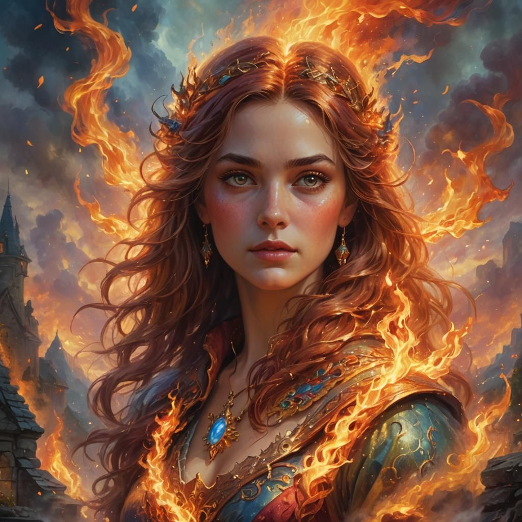 Fiery Portrait: Hyperrealistic Maximalist Fantasy Illustrati...