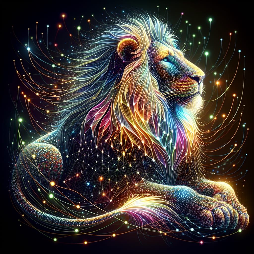 Holographic Lion Wallpaper in Vibrant Gradient Style