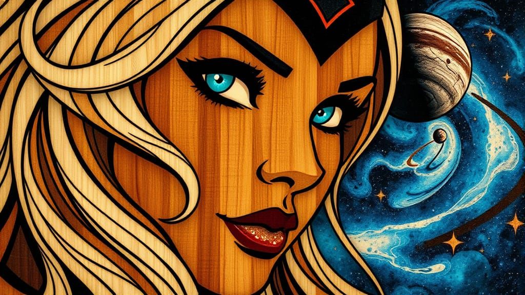 Supergirl Wood Inlay Art with Cosmic 3D Effect