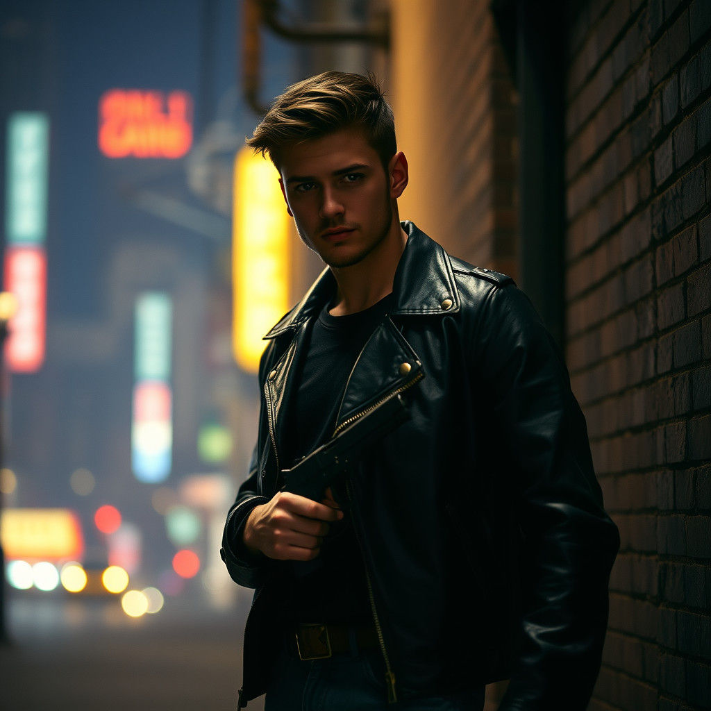 Gritty Portrait of a Defiant Young Man with Gun