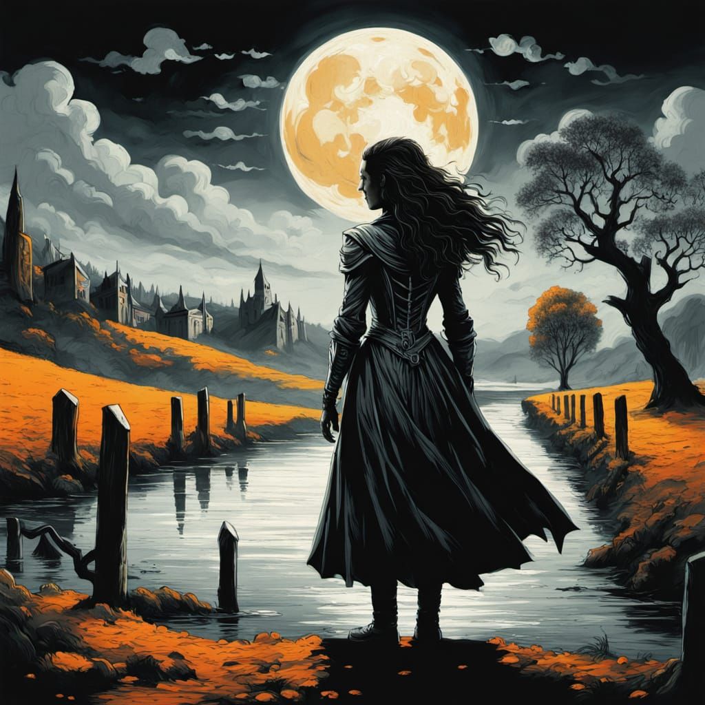 Alien Silhouetted Against Lunar Vineyard