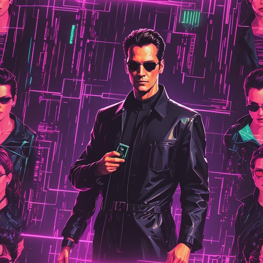 Matrix in Neon Retro Synthwave Style