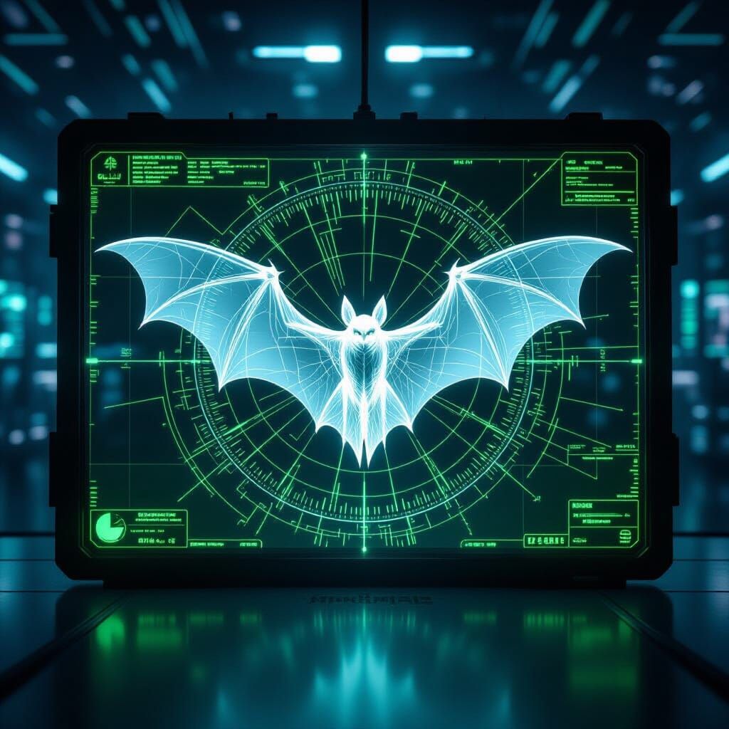 Ghost Bat Silhouette on Futuristic Radar Display