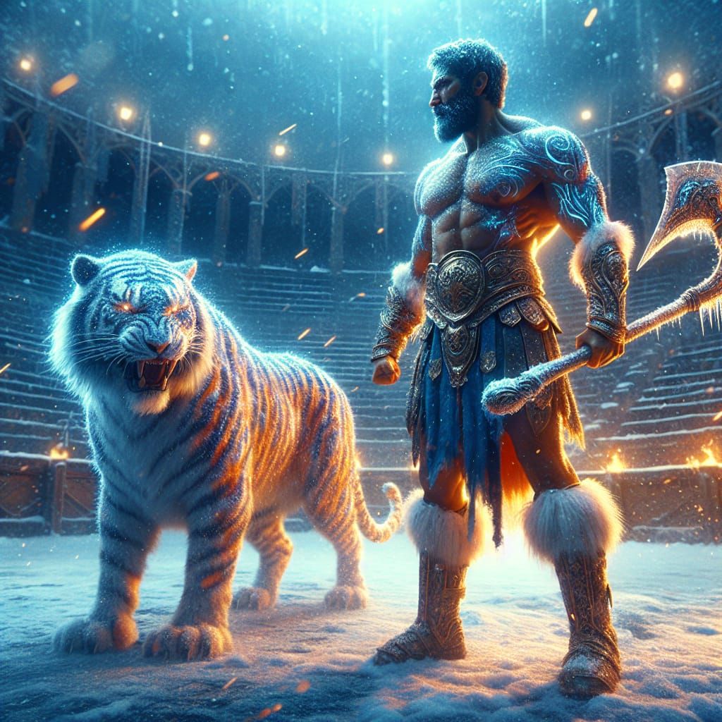 Majestic Gladiator Faces Fierce Tiger-Zebra Opponent in Wint...