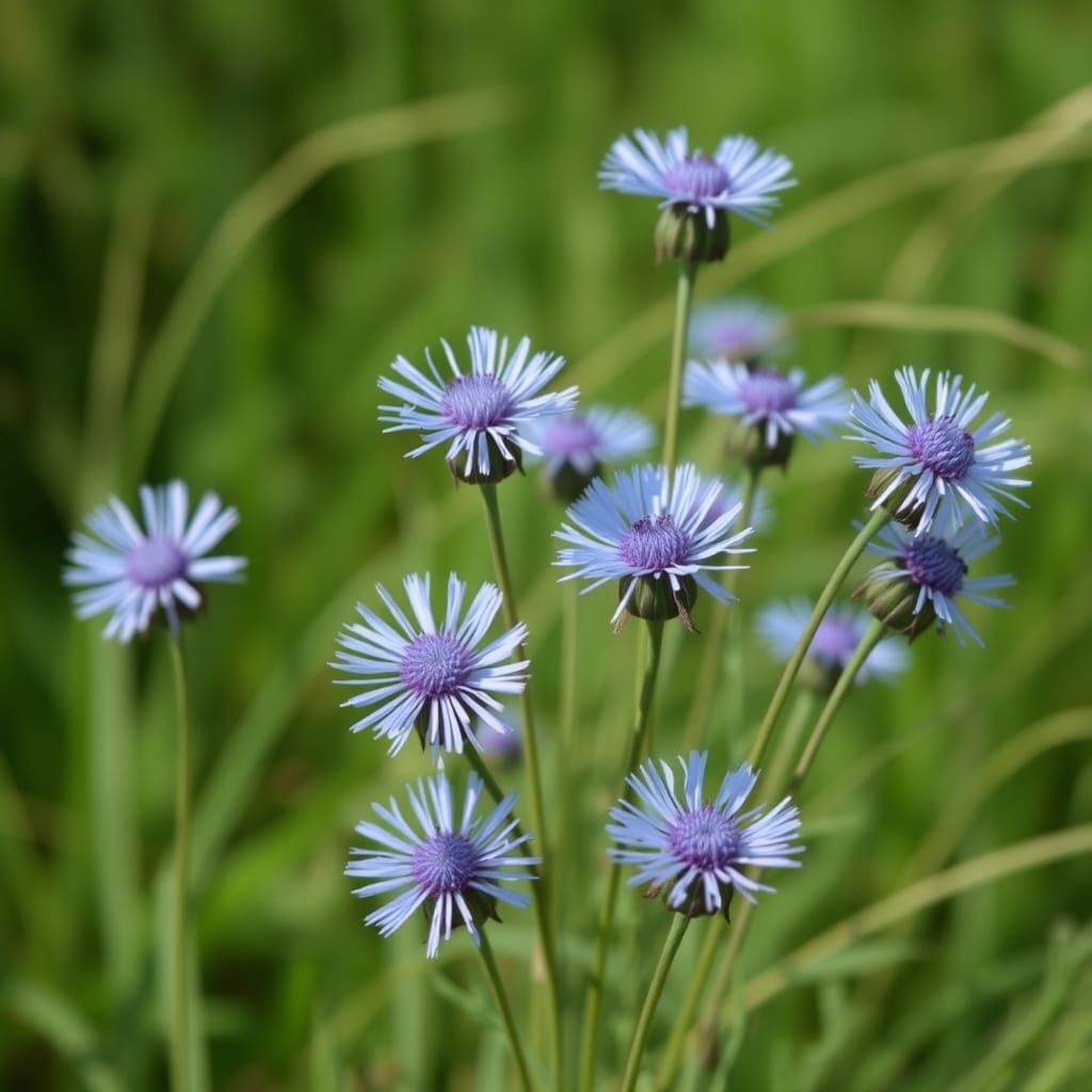 Blue Asters Bending in the Wind