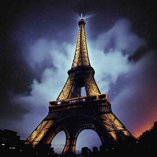 Eiffel Tower at Night in Stylized Digital Art