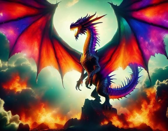 Detailed Fire-Breathing Dragon in Dark Fantasy Art