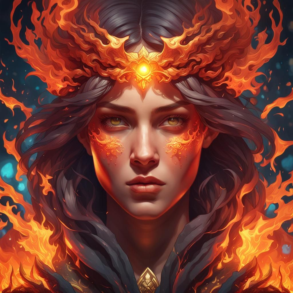 Detailed Flame Portrait in Art Nouveau Style