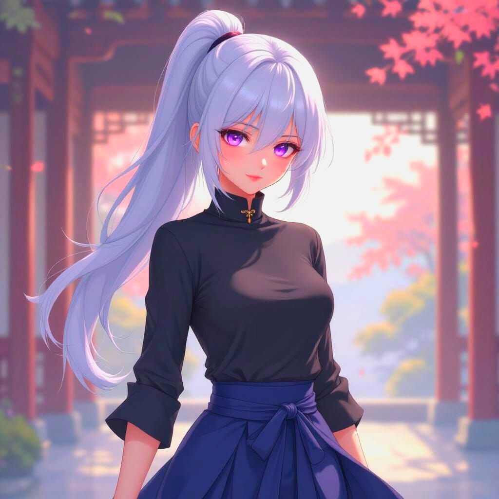 Anime Demon Hunter with Silver Hair and Violet Eyes