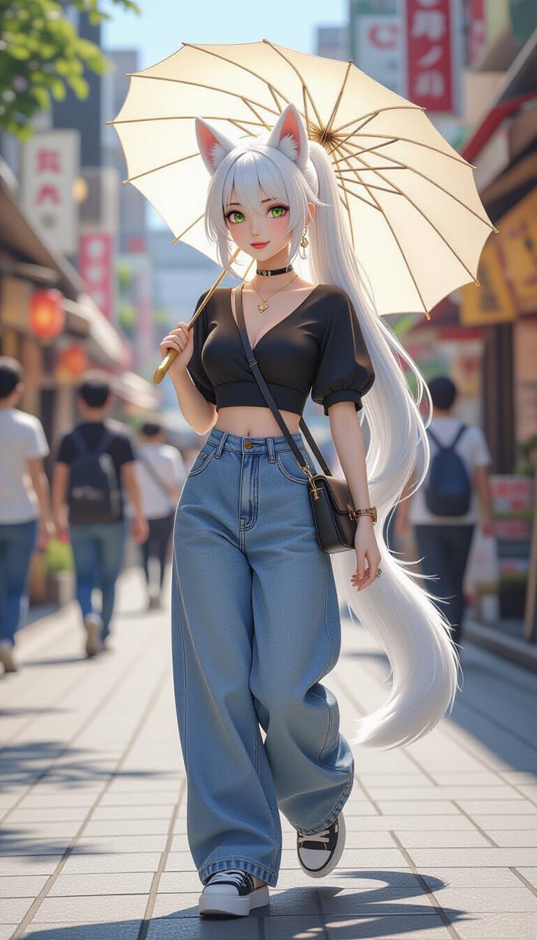Anime Woman with Wolf Ears in Harajuku