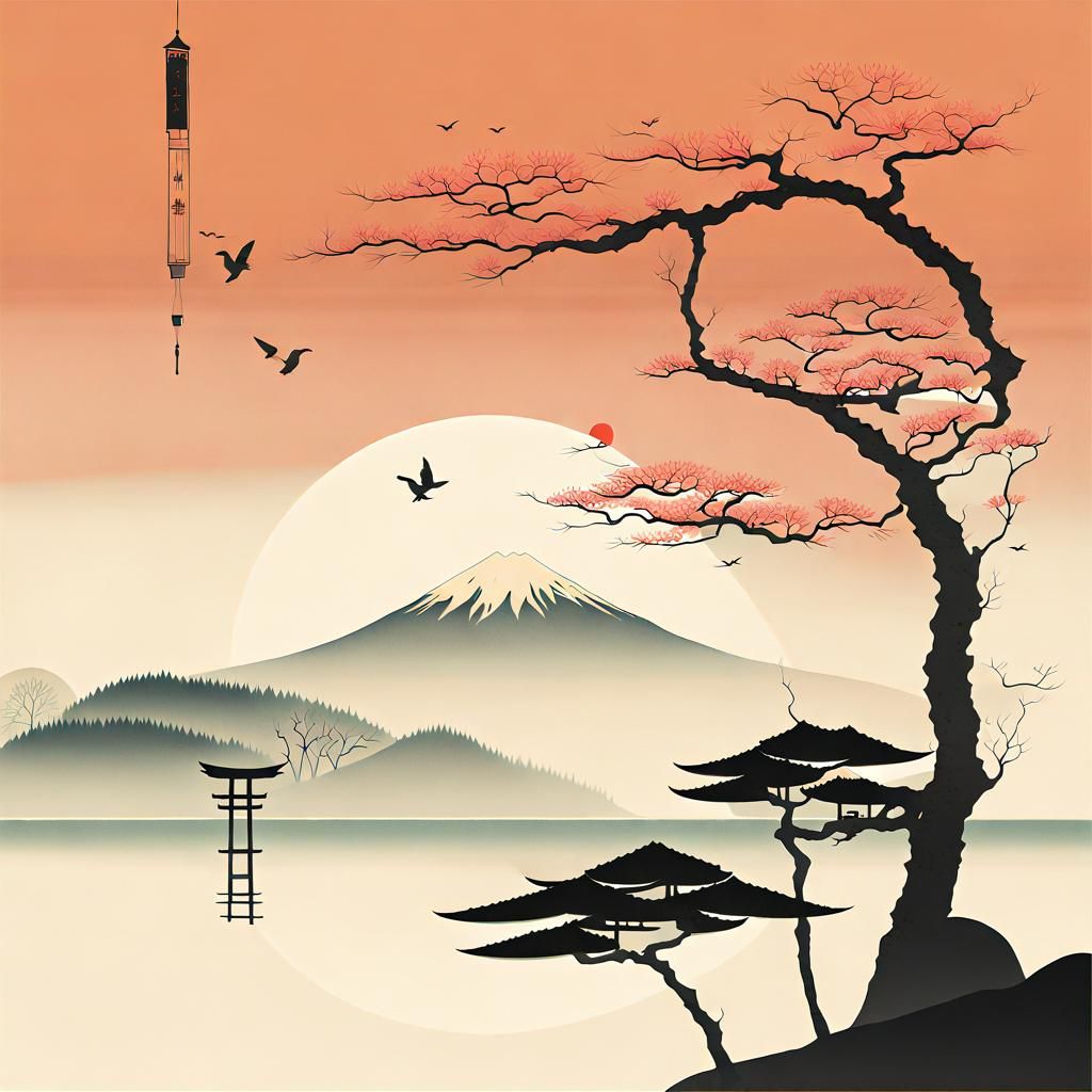 Minimalist Nature Illustration in Japanese Style