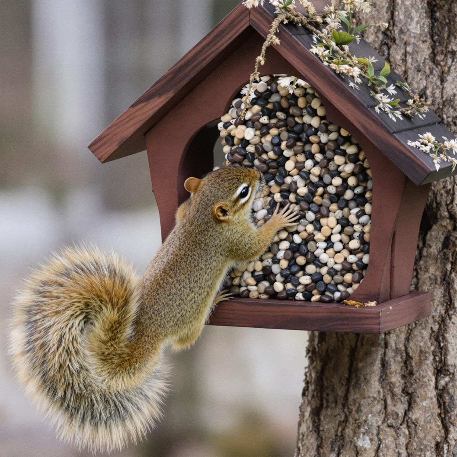 Squirrel Mischief at the Bird Feeder