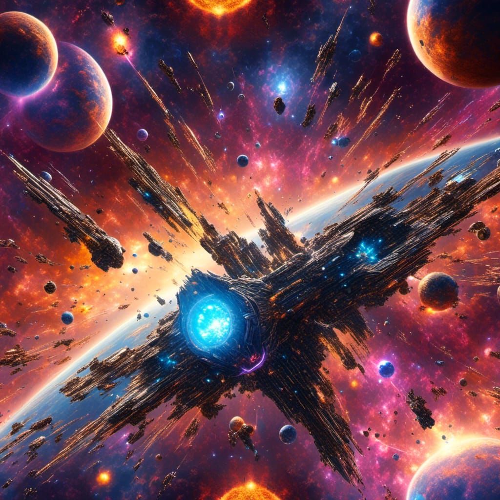 Cybertron in Space with Glowing Nebulas