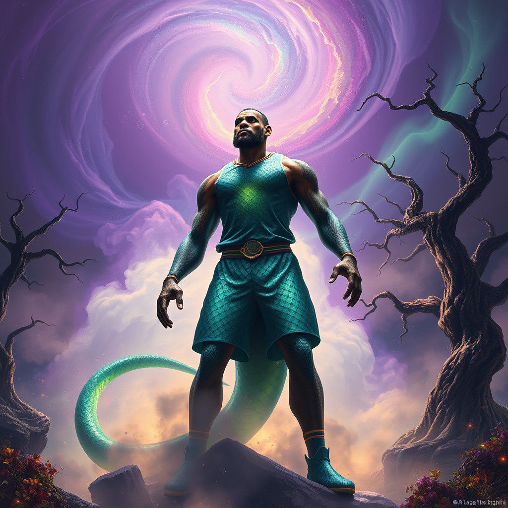 Lebron James as Mythical Creature in Dreamlike Forest