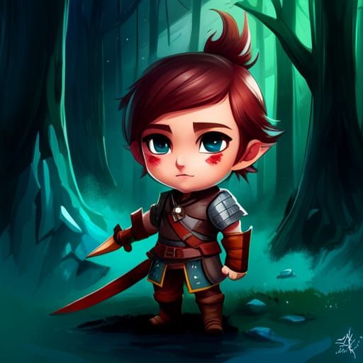 Chibi Witcher Character in Polychromatic Splash Art Style