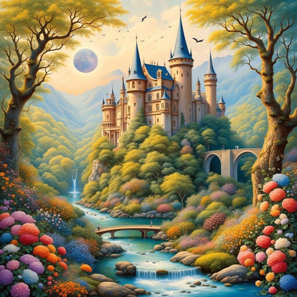 Bourscheid Castle in Luxembourg, Watercolor Style