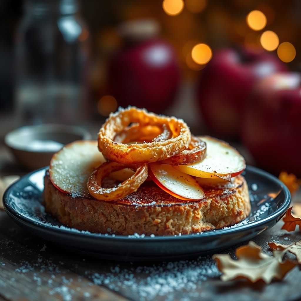 Tost with Fried Onion Rings and Apples
