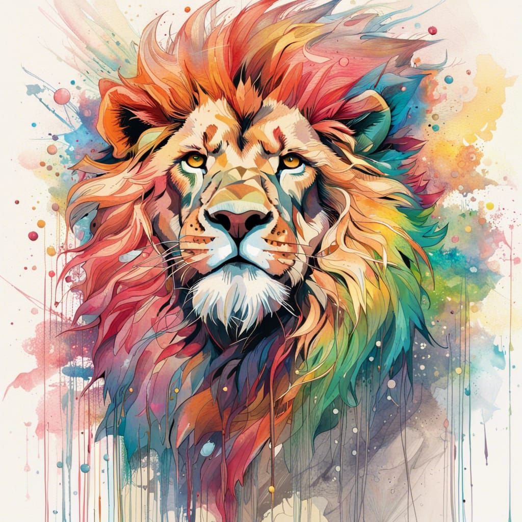 Rainbow Lion in Manga Art Style