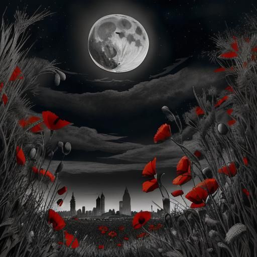 London Skyline from Poppy Field in Selective Color