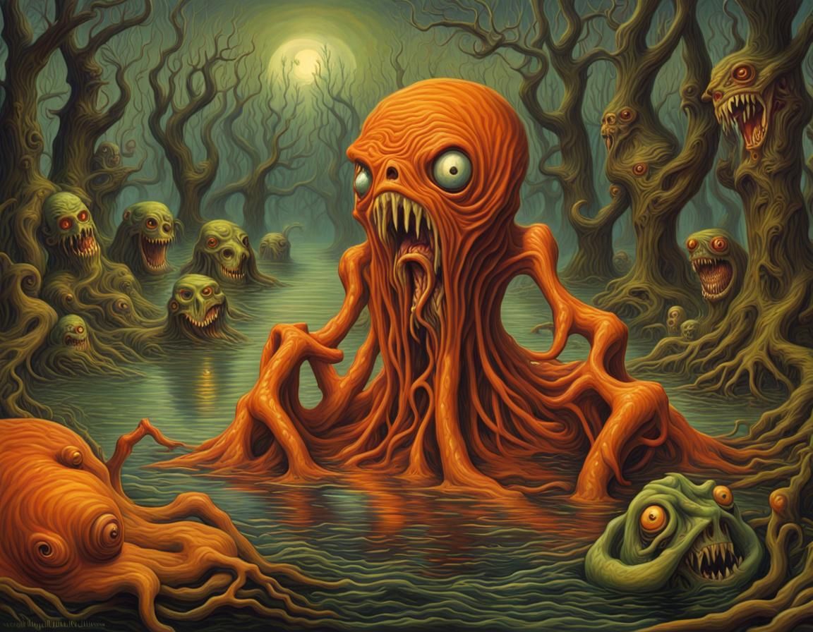 Nightmarish Swamp Monster Emerges from Foggy Depths