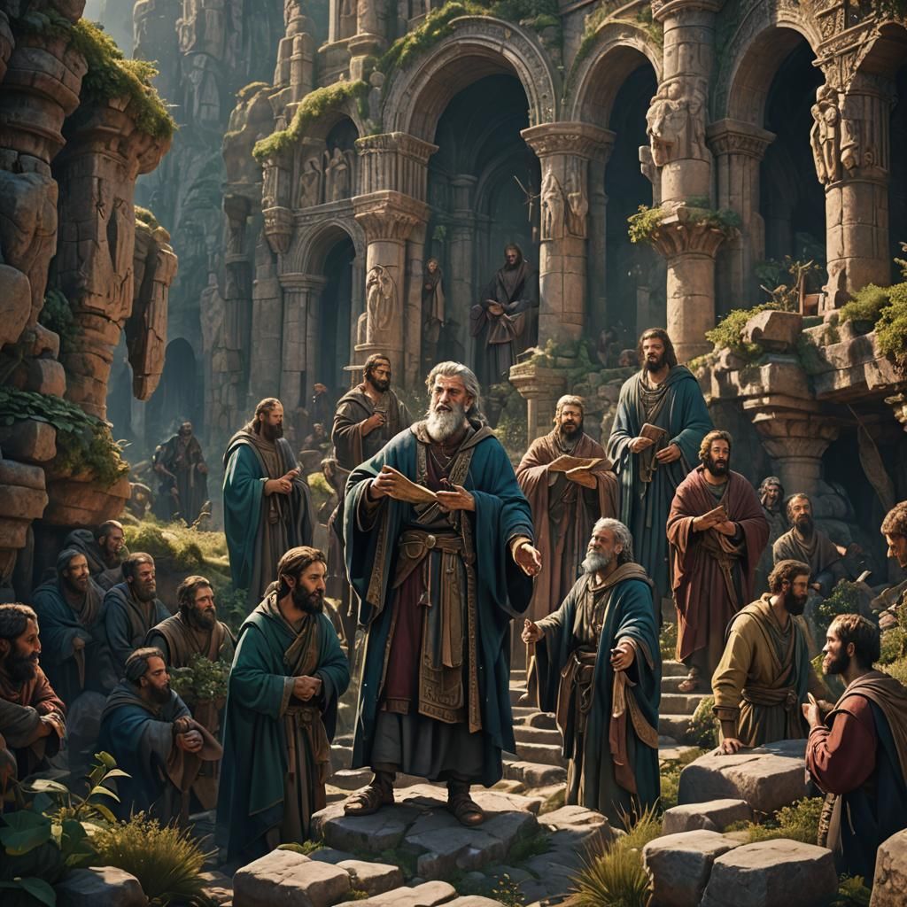 Paul with Apostles: Detailed Matte Painting